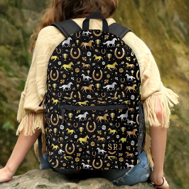Racing Horseshoes Derby Pattern Black Gold Bedruckter Rucksack (Von Creator hochgeladen)