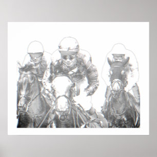 Racing Jockey Riding Schwarz-weiß Print Poster