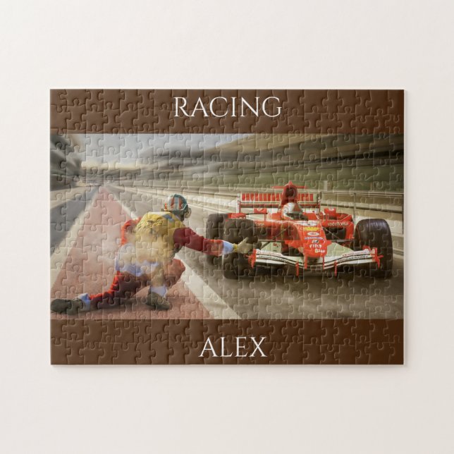Racing Puzzle mit personalisiertem Namen. (Horizontal)