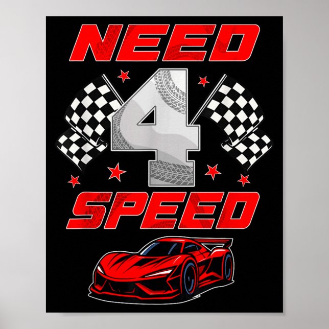 Racing Racecar 4 Year Old 4th Birthday Boy Girl Ne Poster (Vorne)