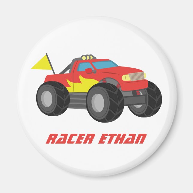 Racing Red Monster Truck Personalisiert Magnet (Vorne)