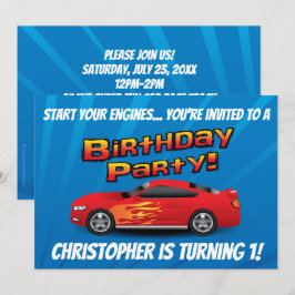 Racing Red Race Car Flames Boys Geburtstagsparty Einladung