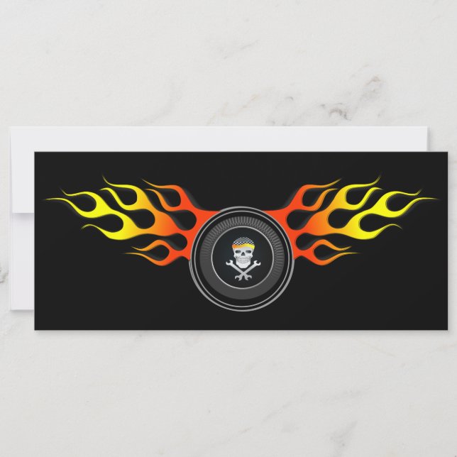 Racing Skull in Flaming Wheel Einladung (Vorderseite)