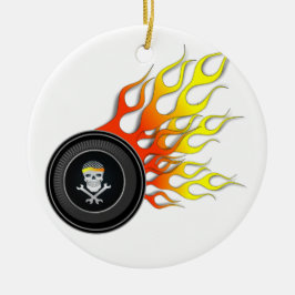 Racing Skull in Flaming Wheel Keramik Ornament