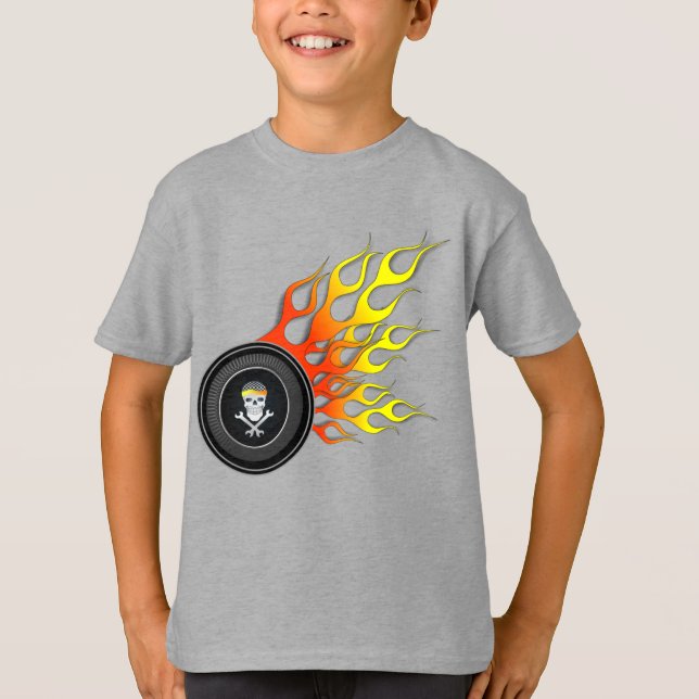 Racing Skull Wheel Flames T-Shirt (Vorderseite)