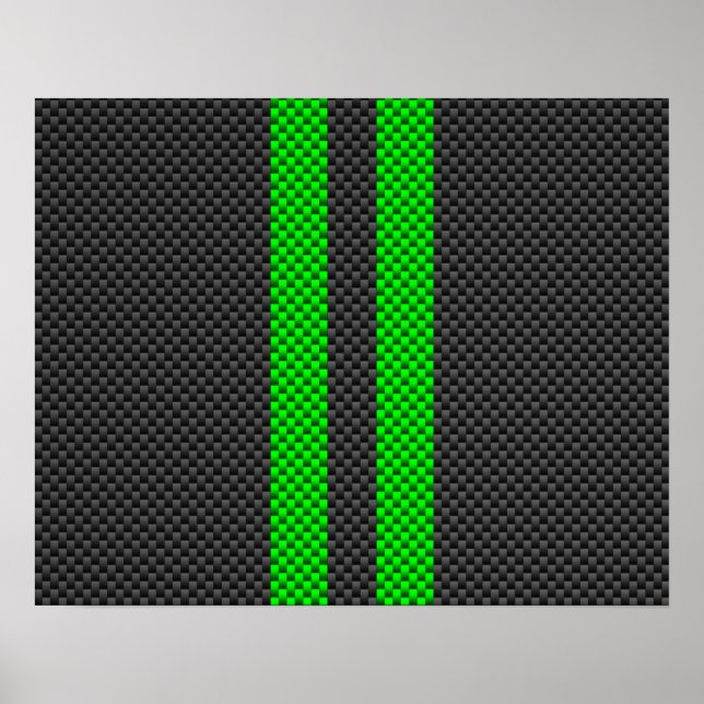 Racing Stripes für elektrische grüne Kohlenstofffa Poster (Vorne)