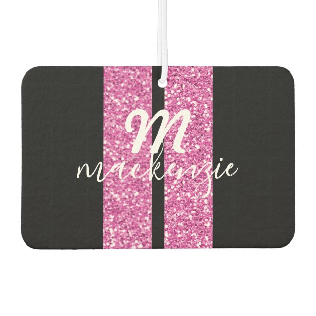 Racing Stripes Rosa Glitzer Herz Form Auto Name Autolufterfrischer (Vorderseite)