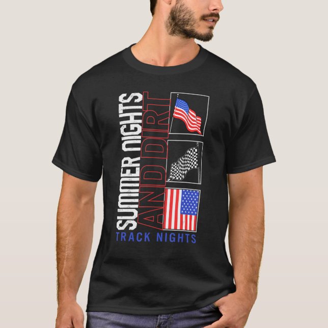 Racing Summer Nights und Dirt Track Lights USA Fla T-Shirt (Vorderseite)
