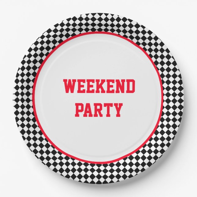 Racing Themed Black and White Karo Pappteller (Vorderseite)