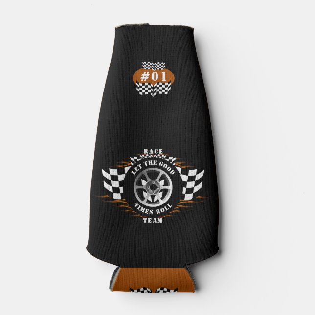 Racing Wheel Checkered Flag Flames Pro Flaschenkühler (Vorderseite)