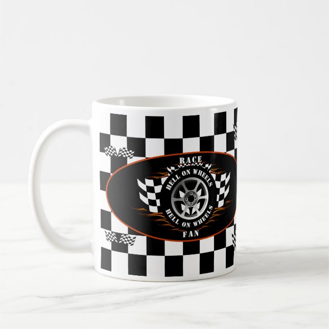 Racing Wheel Checkered Flag Flames Pro Kaffeetasse (Links)