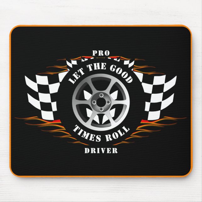 Racing Wheel Checkered Flag Flames Pro Mousepad (Vorne)