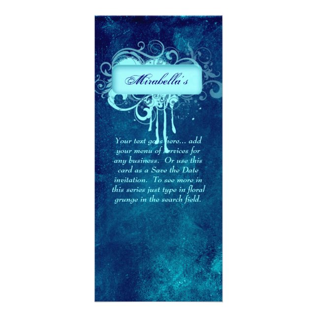 Rack Card Floral Grunge Salon Wellness-Center Blue Werbekarte (Vorne)