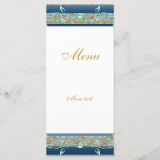 Rack Menu Card Vintag Gold Aquamarin Blue Flora Menükarte