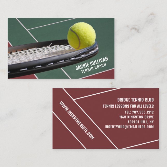 Racket & Ball, Tennisspieler/Trainer/Instrukteur Visitenkarte (Vorne/Hinten)