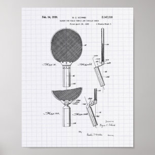 Racket Table Tennis 1939 Patent Art - Lined Peper Poster