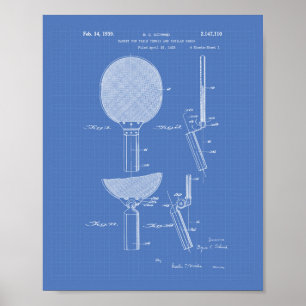 Racket Tischtennis 1939 Patent Kunst - Blaupause Poster