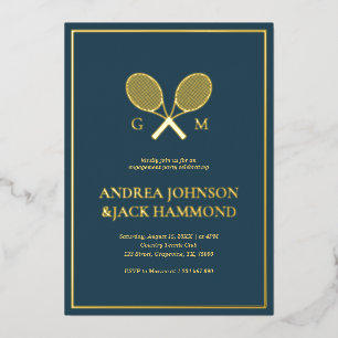 Rackets Monogram Tennis Player Verlobung Real Folieneinladung