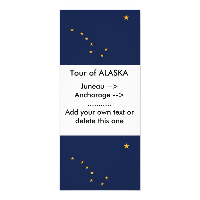 Rackkarte mit Flagge von Alaska, USA. Werbekarte (Vorne)