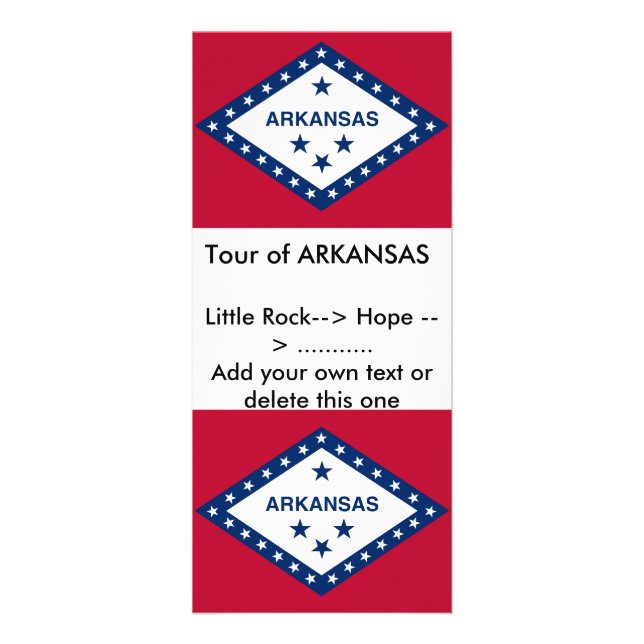 Rackkarte mit Flagge von Arkansas, USA. Werbekarte (Vorne)