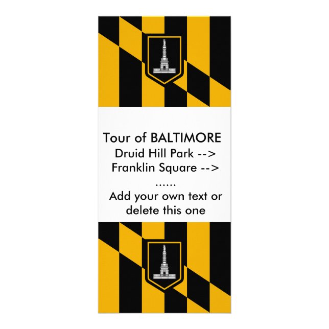 Rackkarte mit Flagge von Baltimore, USA. Werbekarte (Vorne)