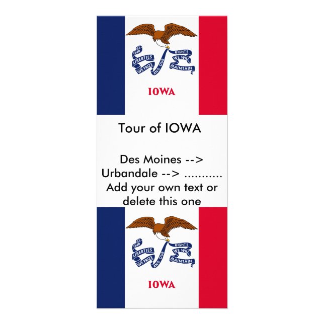 Rackkarte mit Flagge von Iowa, USA. Werbekarte (Vorne)