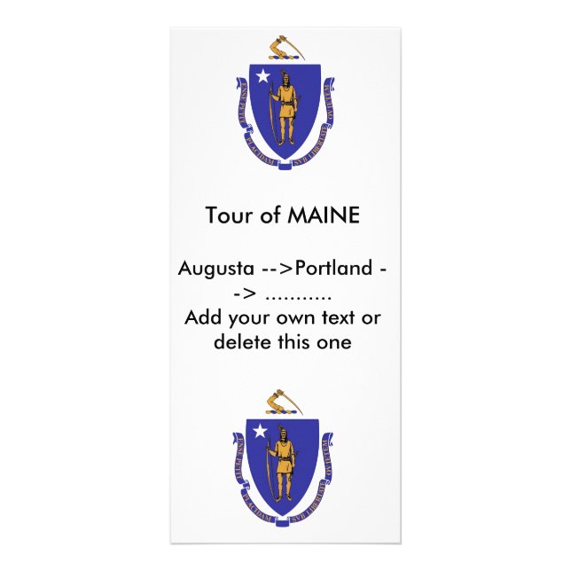 Rackkarte mit Flagge von Massachusetts, USA. Werbekarte (Vorne)