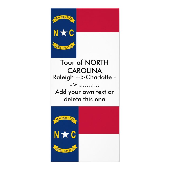 Rackkarte mit Flagge von North Carolina, USA. Werbekarte (Vorne)