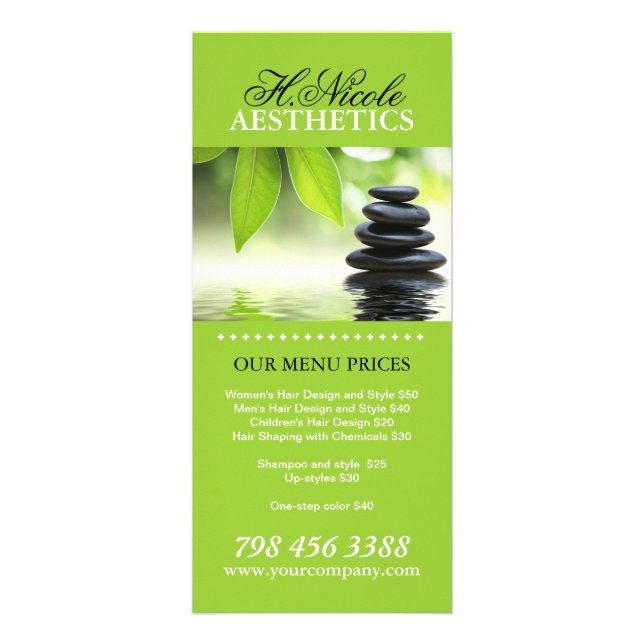 Rackkarten für das ästhetische Menü (Vorne)