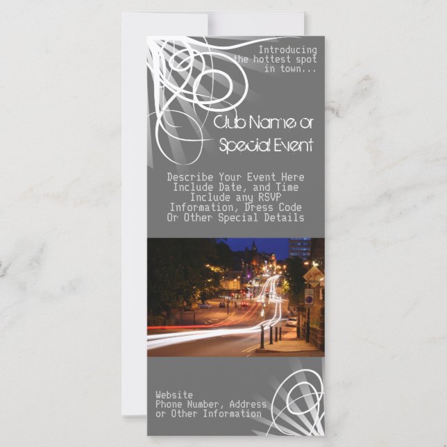 Rackkartendruck, Nachtklub/Party-Thema (Vorderseite)