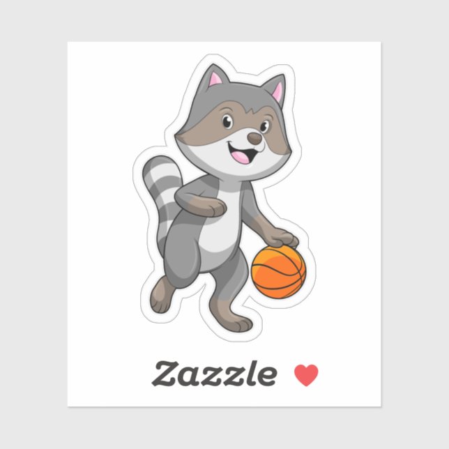 Racoon als Basketballspieler mit Basketball Aufkleber (Blatt)