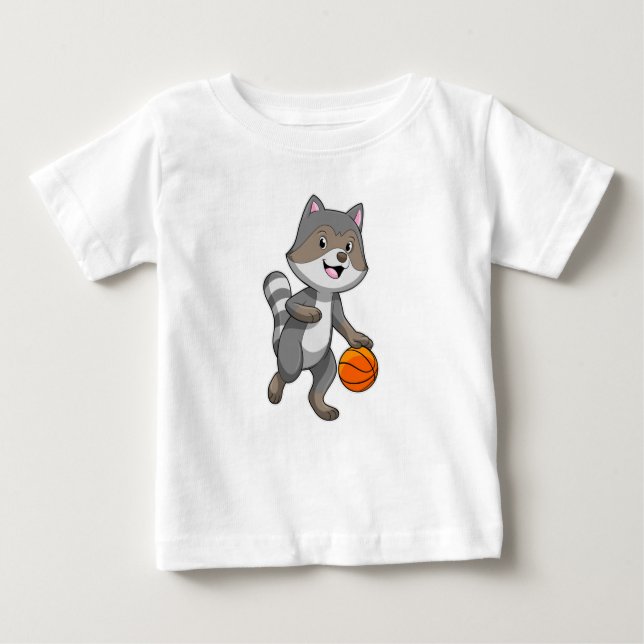 Racoon als Basketballspieler mit Basketball Baby T-shirt (Vorderseite)