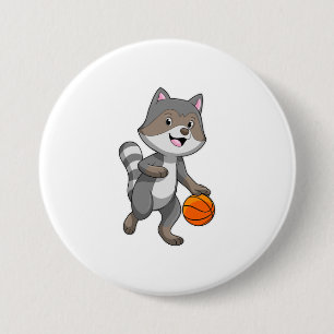 Racoon als Basketballspieler mit Basketball Button