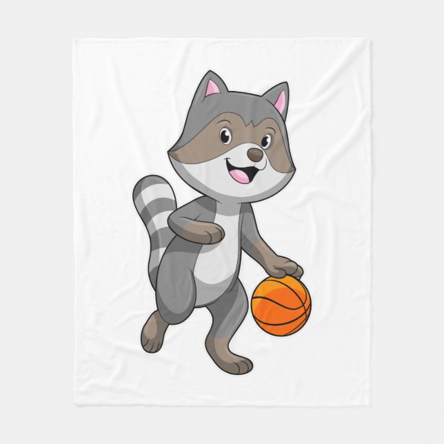 Racoon als Basketballspieler mit Basketball Fleecedecke (Vorderseite)