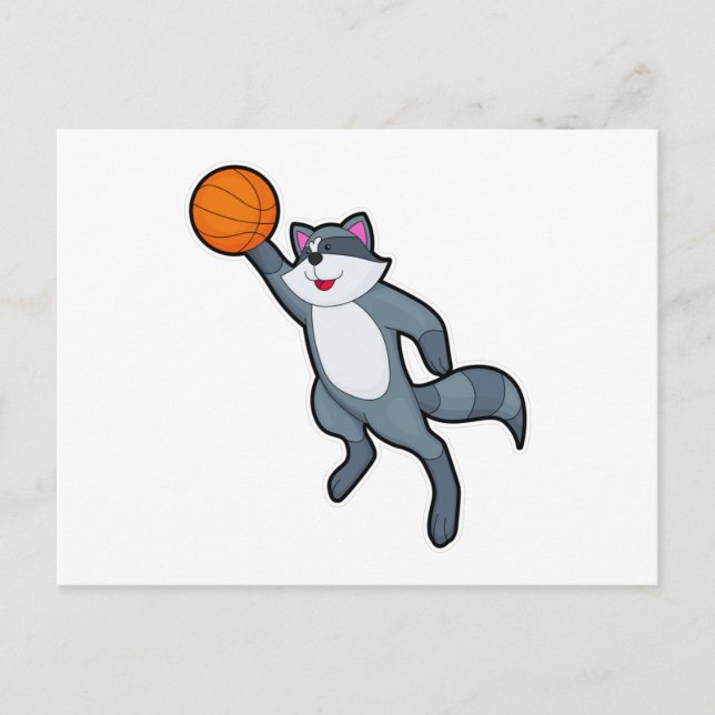 Racoon als Basketballspieler mit Basketball Postkarte (Vorderseite)