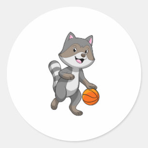 Racoon als Basketballspieler mit Basketball Runder Aufkleber