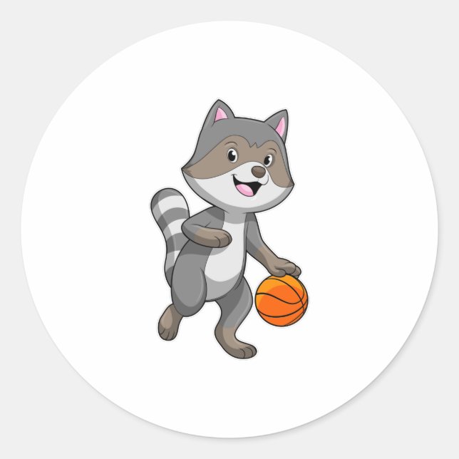 Racoon als Basketballspieler mit Basketball Runder Aufkleber (Vorderseite)