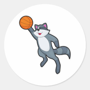 Racoon als Basketballspieler mit Basketball Runder Aufkleber