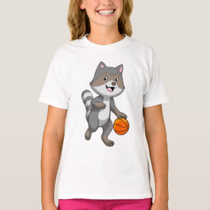 Racoon als Basketballspieler mit Basketball T-Shirt