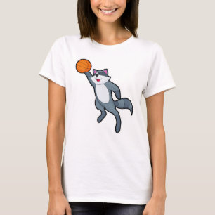 Racoon als Basketballspieler mit Basketball T-Shirt