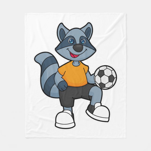 Racoon als Fußballspieler mit Fußball Fleecedecke (Vorderseite)