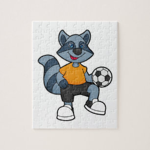 Racoon als Fußballspieler mit Fußball Puzzle