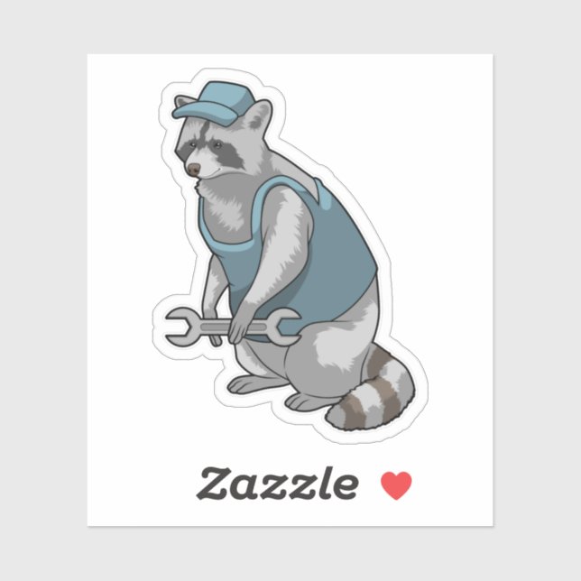 Racoon als Handwerker mit Wrench Aufkleber (Blatt)