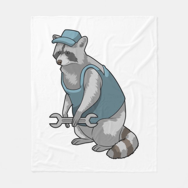 Racoon als Handwerker mit Wrench Fleecedecke (Vorderseite)