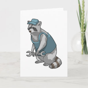 Racoon als Handwerker mit Wrench Karte