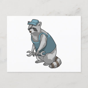 Racoon als Handwerker mit Wrench Postkarte