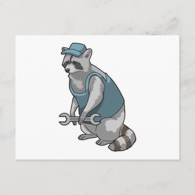 Racoon als Handwerker mit Wrench Postkarte (Vorderseite)