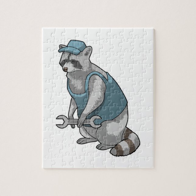 Racoon als Handwerker mit Wrench Puzzle (Vertikal)