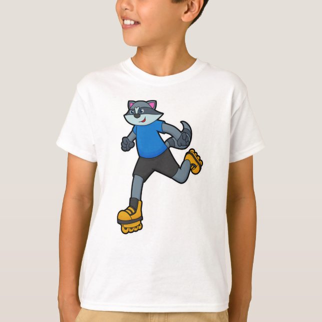 Racoon als Skater mit Inline-Skaten T-Shirt (Vorderseite)