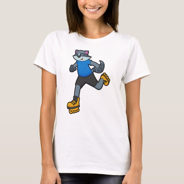 Racoon als Skater mit Inline-Skaten T-Shirt (Vorderseite)